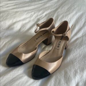 Anne Klein Tan and Black Ankle Strap Heels